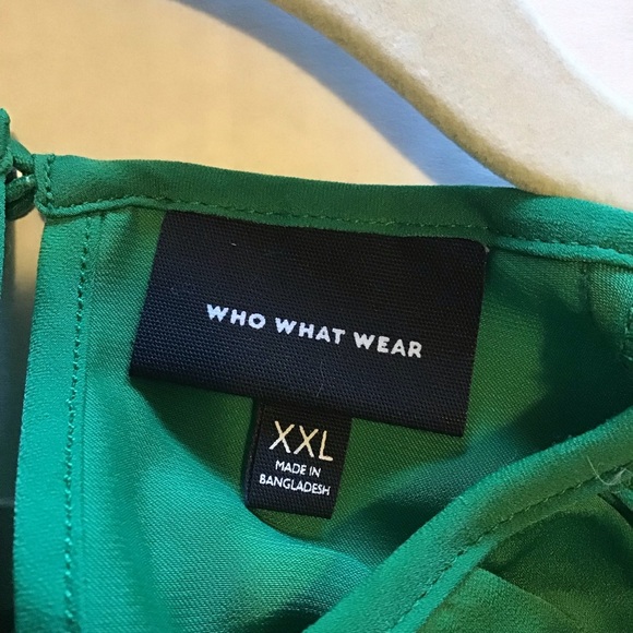 NWT XXL Who What Wear Long Sleeve Green Balloon Sleeve Top Blouse Keyhole Back - Picture 3 of 10